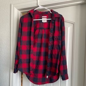 American Eagle Red & Gray Boyfriend Fit Flannel, Size S